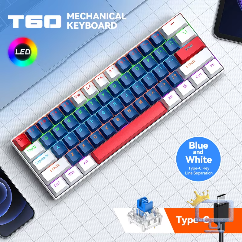 T-WOLF T60 Mechanical Keyboard RGB White