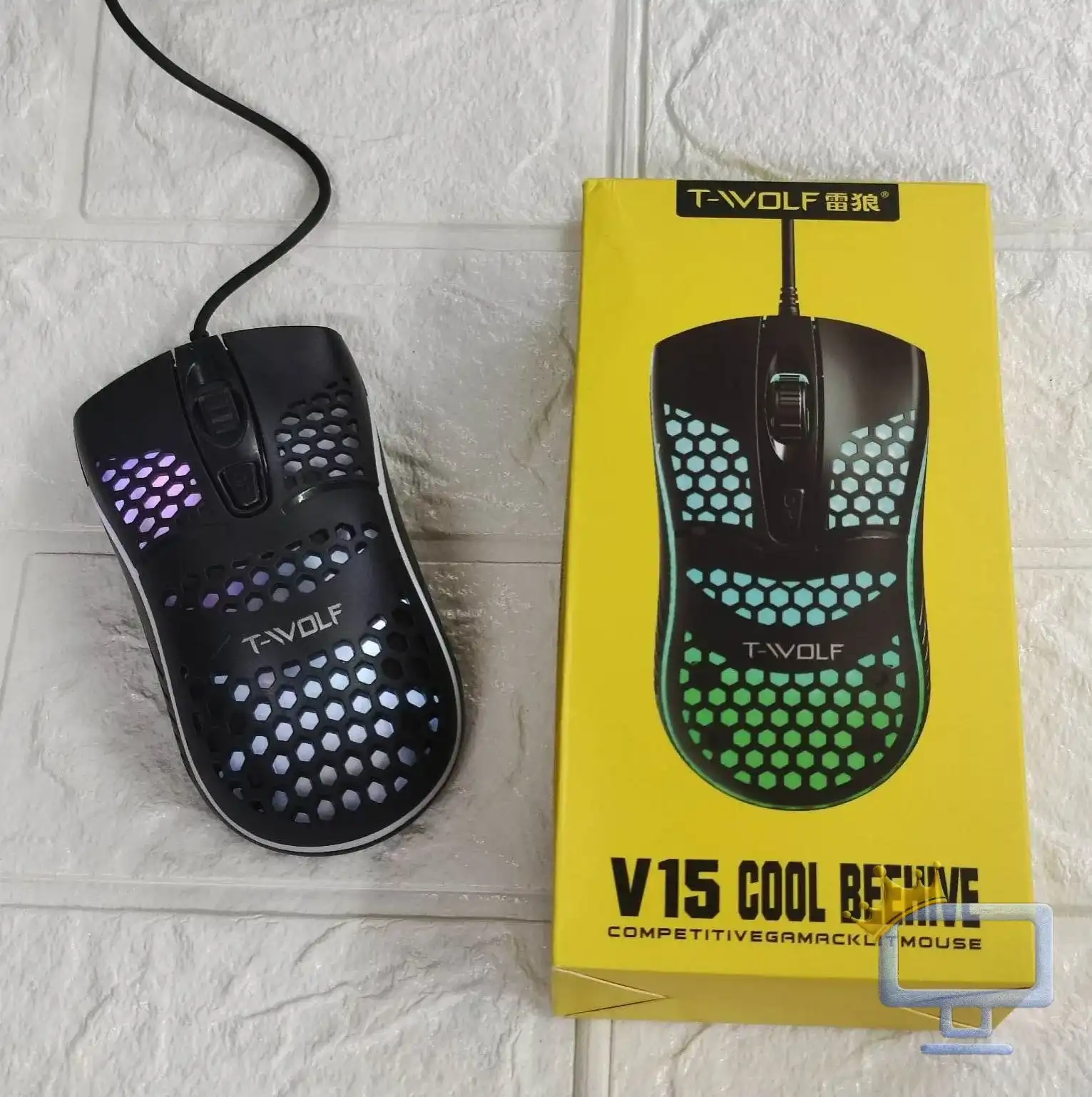 T-WOLF V15 Hollow Honeycomb RGB Gaming Mouse - Black